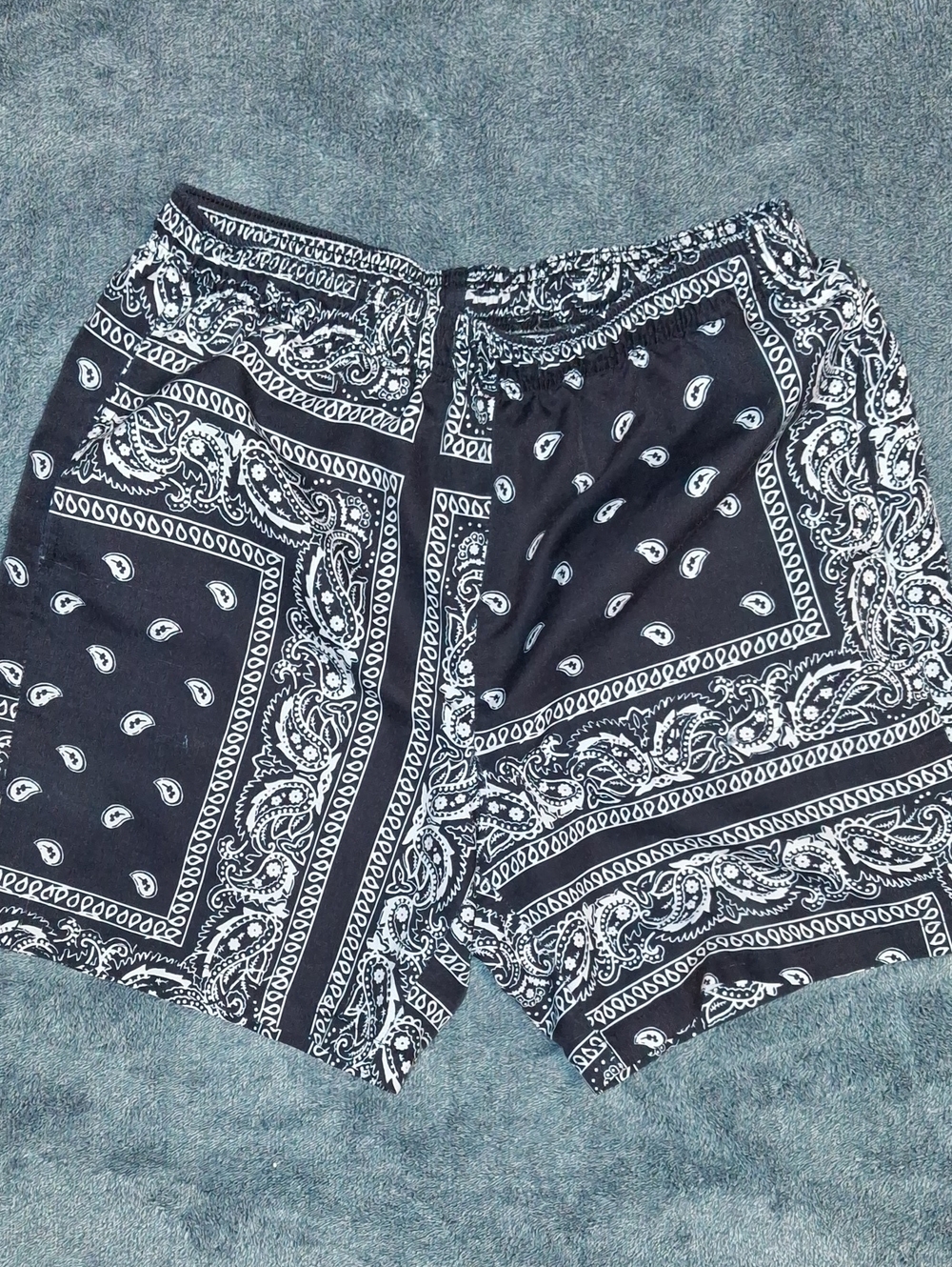 Source Unknown Navy Blue Bandana Print Athletic Shorts